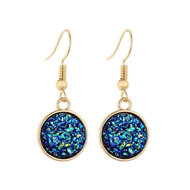 1 par de pendientes colgantes chapados en Drusy, colgantes redondos, accesorios de joyería multicolor, regalos femeninos, decoraciones para Ropa, zapatos y accesorios Miscelánea Azul claro Minnieouse AP009627-04B