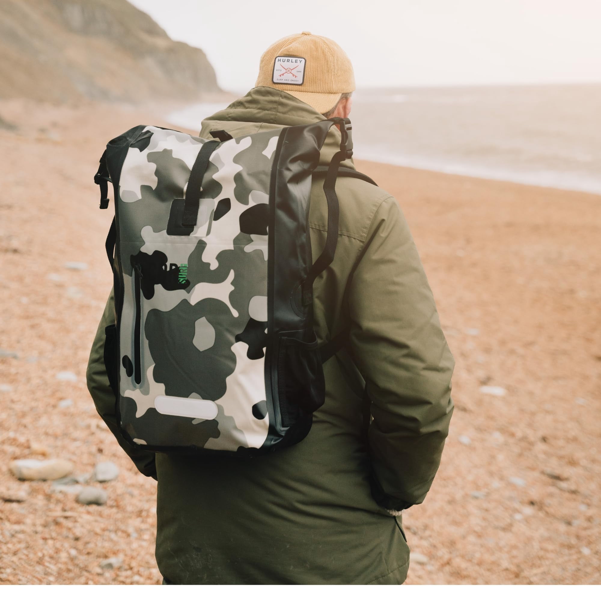 Waterproof Backpack with Laptop Sleeve | Heavy Duty Hiking, Kayak Dry Bag Backpack | Roll-Top Closure by COR Surf(40L Camo)