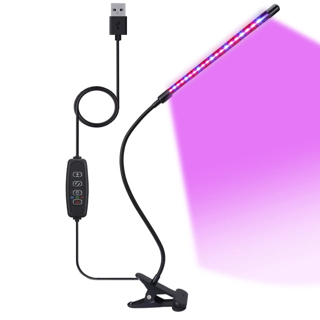 Lampe de Culture 10 W 20 LED avec Ampoules Bleues et Rouges, Minuterie 3/9/12 Heures, 9 Niveaux de Luminosité, Convient aux Plantes et Semis d'Intérieur, Lampe de Culture à Col de Cygne Réglable à Spectre Complet Semblable au Soleil