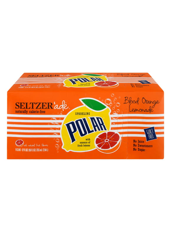 Polar Zero Calorie Blood Orange Lemonade Sparkling Seltzer Water, 12 fl oz, 8 Pack Cans