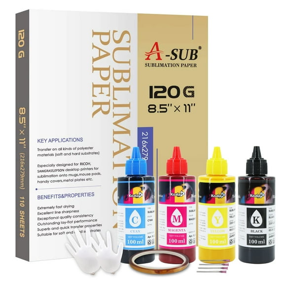 Bundle A SUB Sublimation Paper 8.5X11'' 120g 110 Sheets Koala Sublimation Ink 400ML for Epson Printers ET-2400 ET-2720 ET-2760 ET-2800 ET-2803 etc DIY Gifts, Heat Transfer T-shirts, Mugs, Tumblers