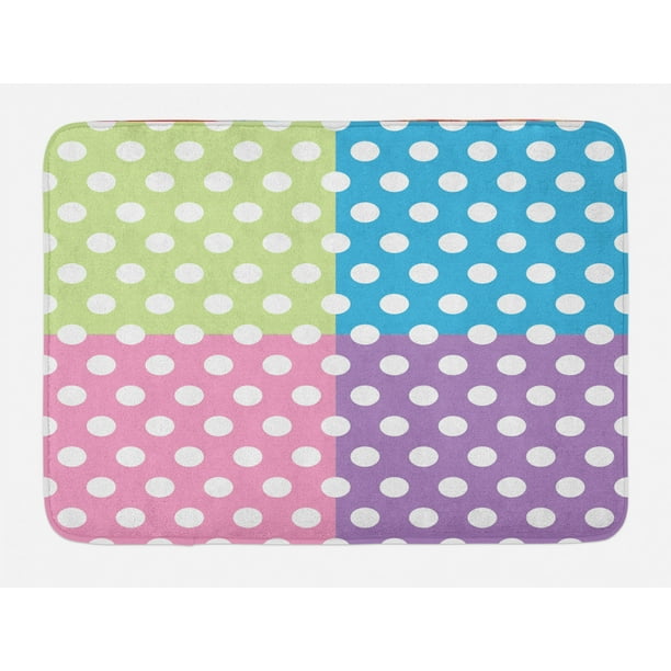 Polka Dots Bath Mat, Polka Dots in Modern Patchwork Design Print
