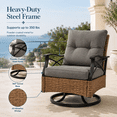 thumbnail image 4 of 3 Pcs Patio Furniture Set Clearance, Outdoor Chair Set of 2 with 2-Tier Table, Front Porch Rattan Wicker Bistro Set Cushioned, Heavy-duty Steel 360°Swivel  Balcony Conversation Set, 4 of 10