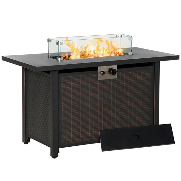 Outsunny 43" Outdoor Propane Fire Pit Table w/ Lid, 50,000 BTU, Bronze