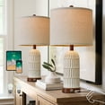 thumbnail image 2 of Oneach 3 Way Dimmable Rustic Table Lamp Set of 2 with USB Ports, 22.5" Resin Touch Bedside Nightstand Lamps for Living Room Bedroom(2 Bulbs), 2 of 9