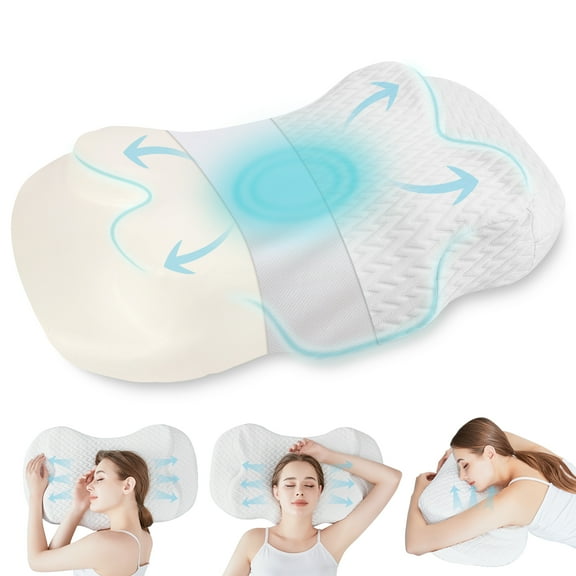 Soft Thin Neck Cervical Pillow Memory Foam Pillow Ergonomic Sleeping Pillow for Side Back Stomach Sleepers White