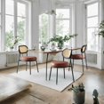 thumbnail image 4 of LEDREM Boho Dining Chairs Set of 2 - PE Rattan Backrest & Synthetic Leather Seat, Ergonomic Kitchen, Living Room Accent Chairs, Coffee Brown, 4 of 6