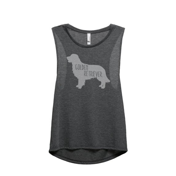 Thread Tank Golden Retriever Dog Silhouette Women's Sleeveless Muscle Tank Top Charcoal Large