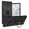 thumbnail image 1 of Nalacover Heavy Duty Bracket Case for Google Pixel 6A, Dual-Layers Rugged PC Soft Silicone Shockproof Lens Protection Case with Rotated Ring Holder Kickstand Magnetic Non-Slip Cover,Black, 1 of 13