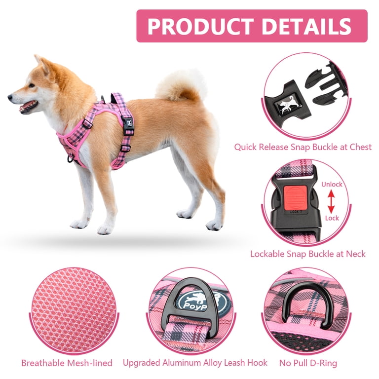 PoyPet No-Pull Dog Harness, Small, Checkered Pink photo 5