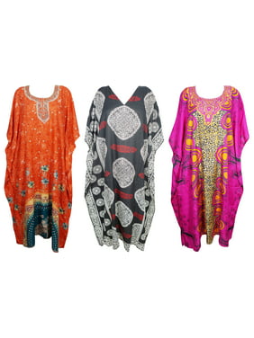 Mogul Womens 3PC Kimono Caftan Printed Resort Wear Evening Dress Loungewear Beach Cover up One Size