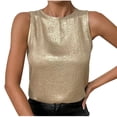 thumbnail image 3 of Women's Shiny Tank Top Solid Color Round Neck Sleeveless Casual Summer Tops Tank Shirts Loose Fit Shiny Blouses Wedding Vest Champagne XL, 3 of 8
