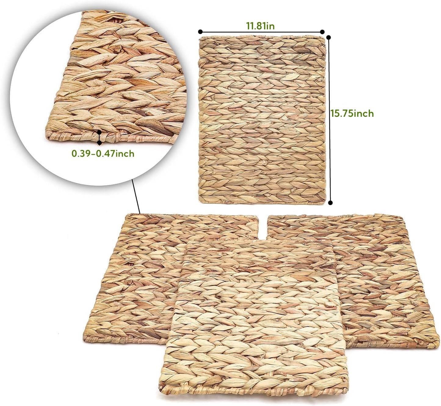 LQQBOX Rectangular Woven Placemats Set of 4, Water Hyacinth Place Mats, Table Placemats Set of 4, Kitchen and Dining Table Decor, Christmas Placemats, Thanksgiving Placemats, 16.75 x 11.81inch