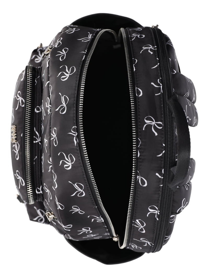 black mini leather dome backpack Madden NYC Women's 18.5 inch Dome Backpack with Front Pocket and Removable Pouch, Black Bow, Size: Large