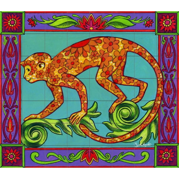 Tile Mural Kitchen Backsplash - Mosaic Monkey - by Christine Kerrick