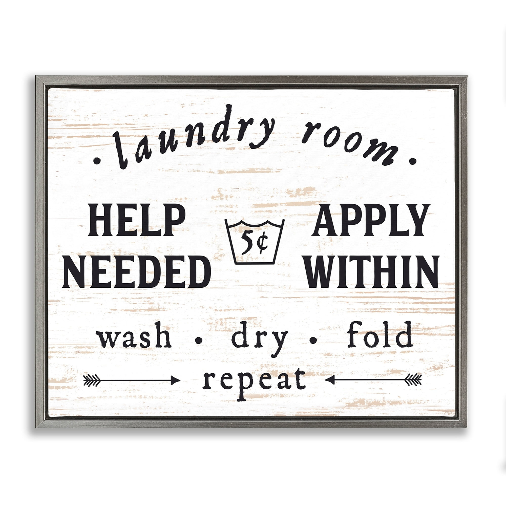 Stupell Industries Laundry Room Help Needed Apply Within Luster Gray Framed Floating Canvas Wall Art, 16x20, by Lettered and Lined