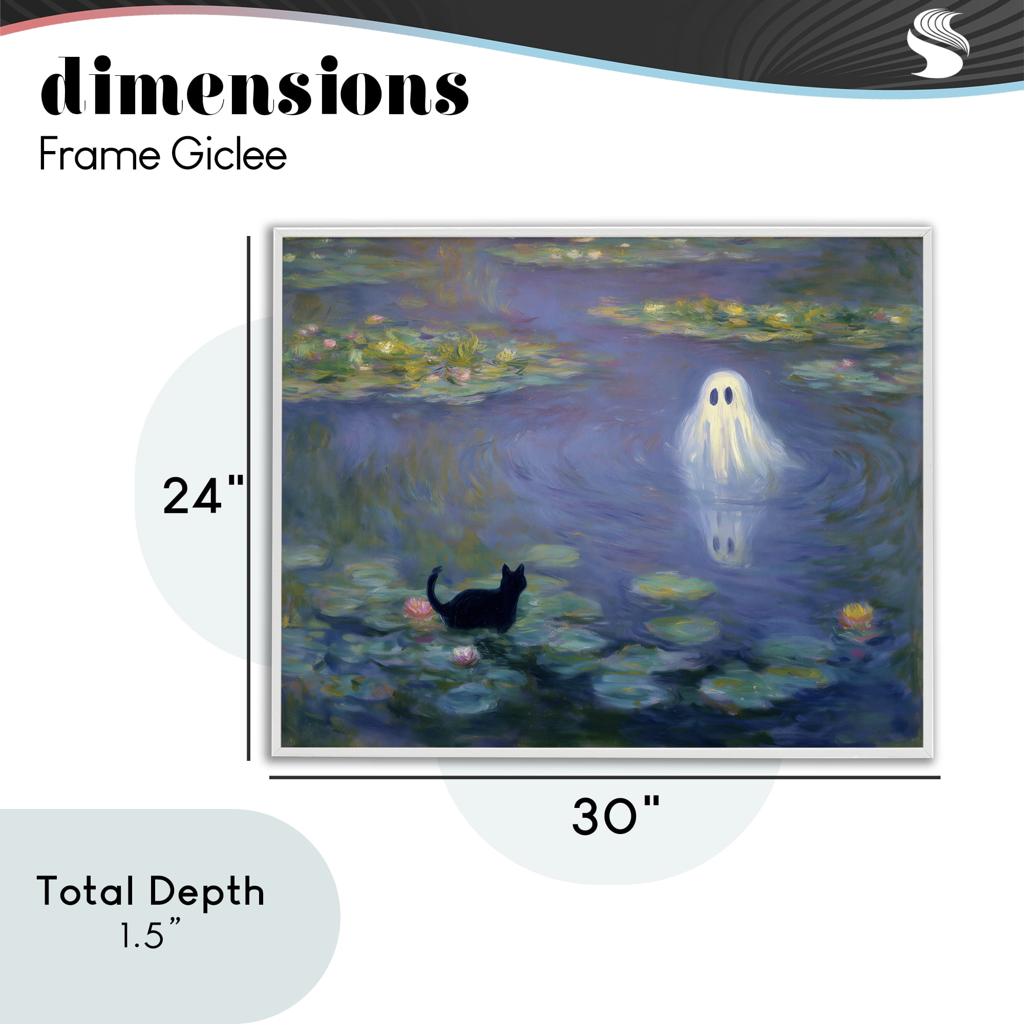 Water Lilies with Ghost & Kitty White Framed Giclee Art, design by Arlington Prints