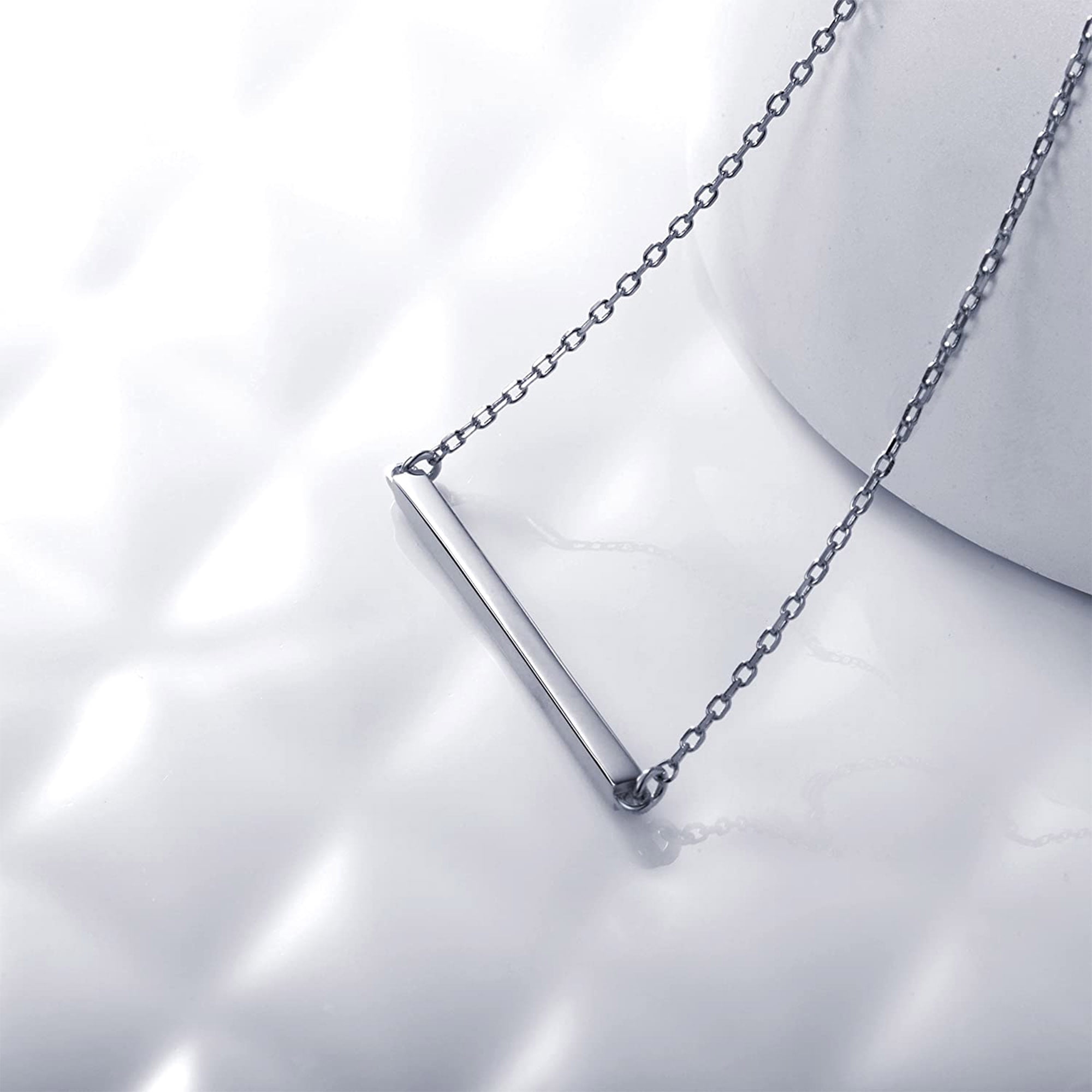 S.Leaf Bar Necklace for Women Bar Necklace Sterling Silver Dainty Necklace (Silver)