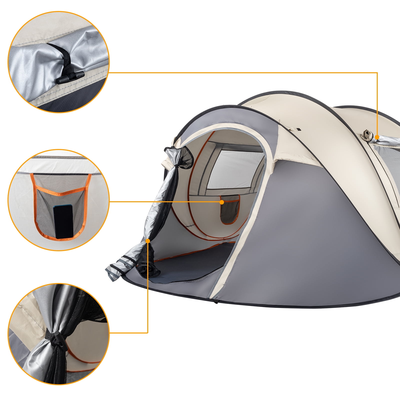 4-Person Pop-Up Tent for Camping & Beach - Instant Setup, Spacious Family Tent with Ventilation, 190T Polyester Fabric, Lightweight & Portable for Outdoor, Hiking, and Backyard Use