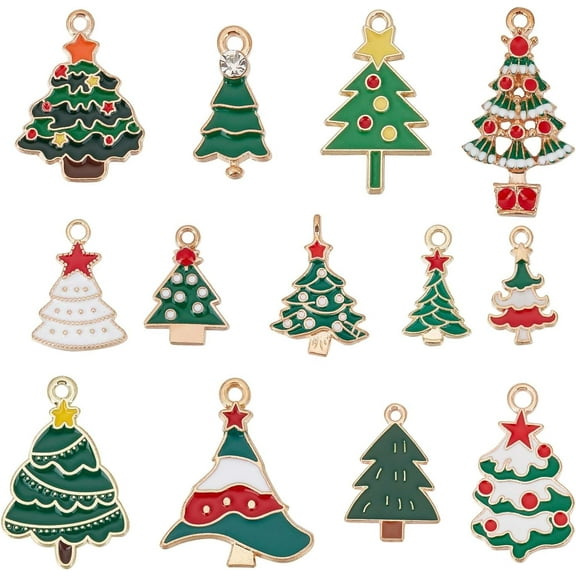 52Pcs 13 Style Alloy Enamel Pendants for Christmas Christmas Tree Light Gold 20~30x11~21.5x1~4mm Hole: 1.5~2mm 4pcs/style