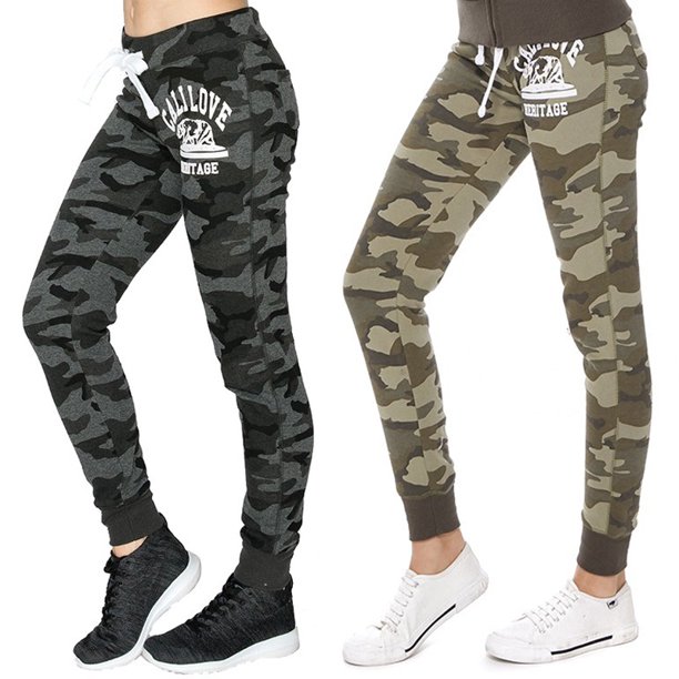 MEK Group - Womens Camouflage Camo Fleece Sweatpants Joggers Track Pants Pockets California