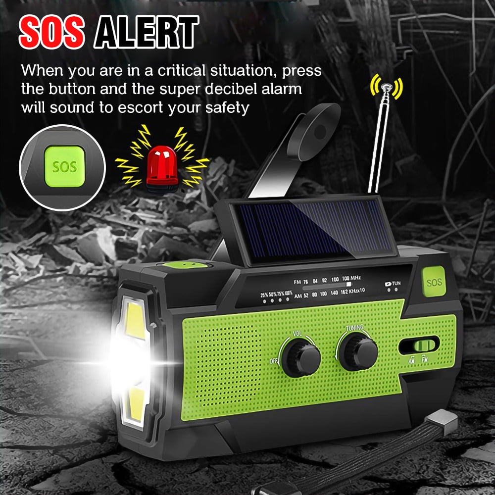Emergency Radio with Cell Phone Charge, DFITO 4000mah-Solar Hand Crank, Portable Am/Fm Weather Radio, with Flashlight and Reading Light , Equipment