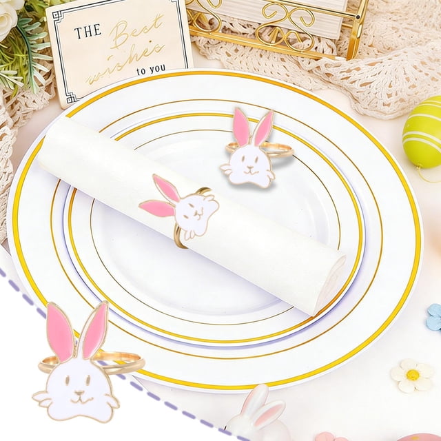 3 Pcs Anneau de Serviette en Métal Coloré Lapin de Pâques! MORESEC Mignon Lapin Design en Émail Porte-Serviette pour Restaurant Western, Décoration de Table pour les Fêtes du Printemps, Boucle de Serviette pour Dîner Festif