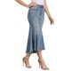 thumbnail image 4 of Falda midi casual de mujer de mezclilla desgastada con cola de pez, cintura alta, dobladillo sin terminar y bolsillos, XS gris azul, 4 of 6