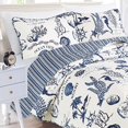 thumbnail image 3 of 3 Piece Quilt Set with Shams. Soft All-Season Microfiber Bedspread Featuring Attractive Seascape Images. Machine Washable. Catalina Collection (Full / Queen, Navy), 3 of 5