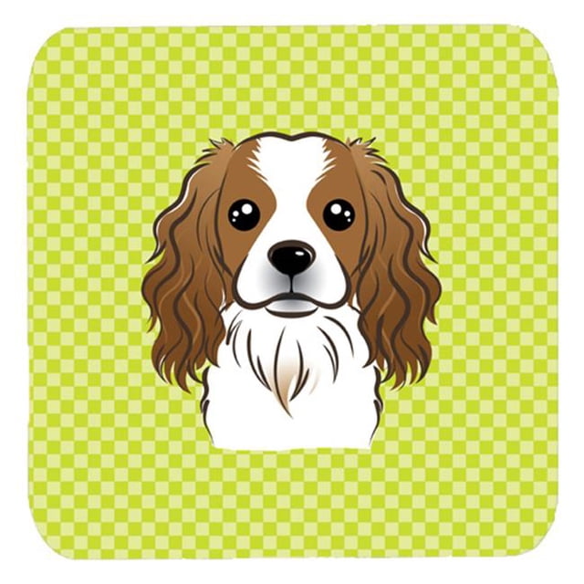 3.5 x 3.5 In. Checkerboard Lime Green Cavalier Spaniel Foam Coasters, Set Of 4