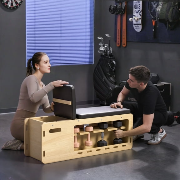 Soozier Adjustable Weight Bench with Rack for Dumbbells & Storage, Workout Bench Home Gym Storage Rack Incline Bench Weight Lifting Equipment