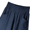 thumbnail image 6 of Miluxas Ladies' Trendy Wide Leg Lantern Pants with Pockets Solid Smoked High Waist Loose Fit Trousers Summer Outfits Boho Beach Wear Navy, 6 of 8