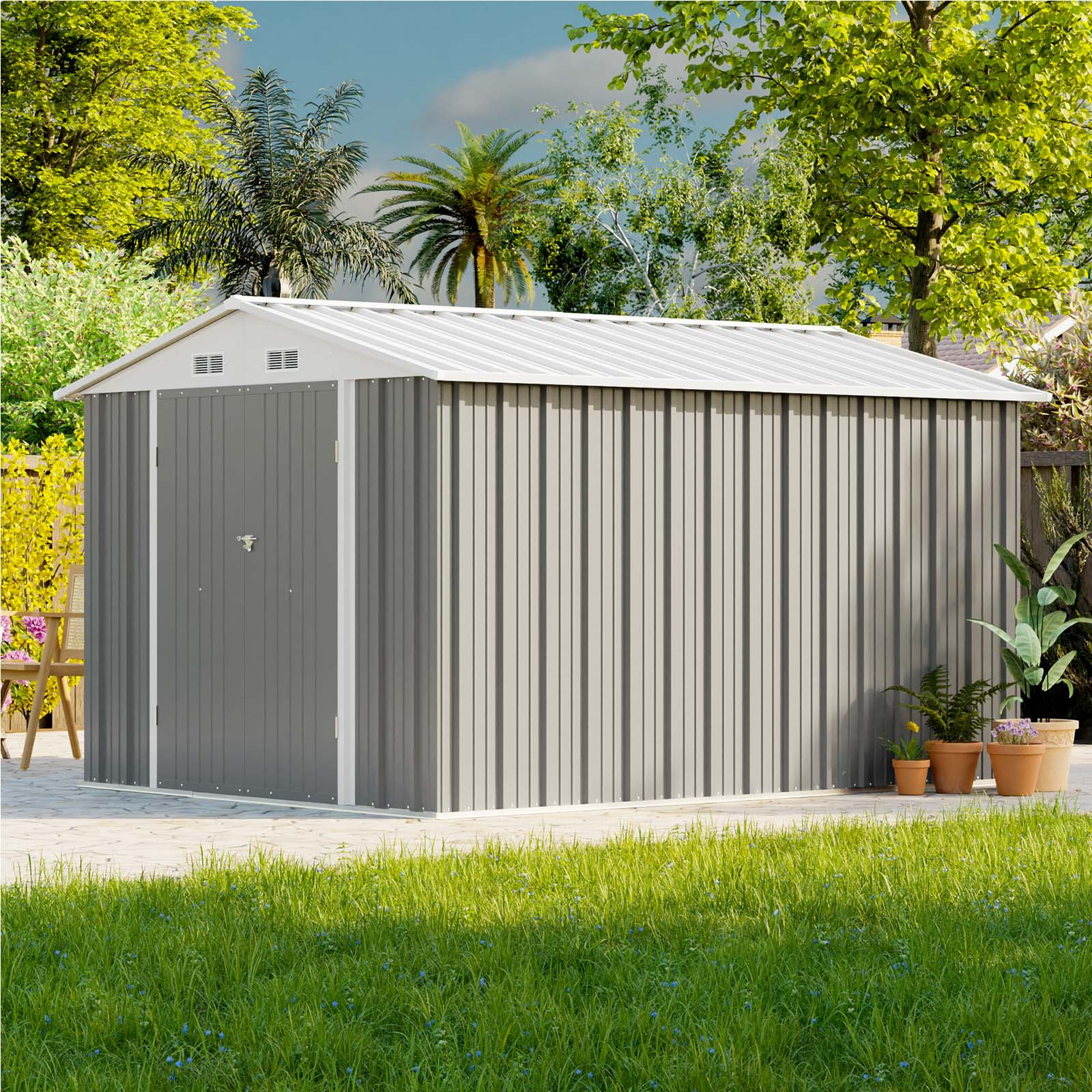 Patiowell 8' x 10' Outdoor Storage Shed, Metal Tool Shed with Lockable Doors for Garden, Backyard, Patio Use, Gray
