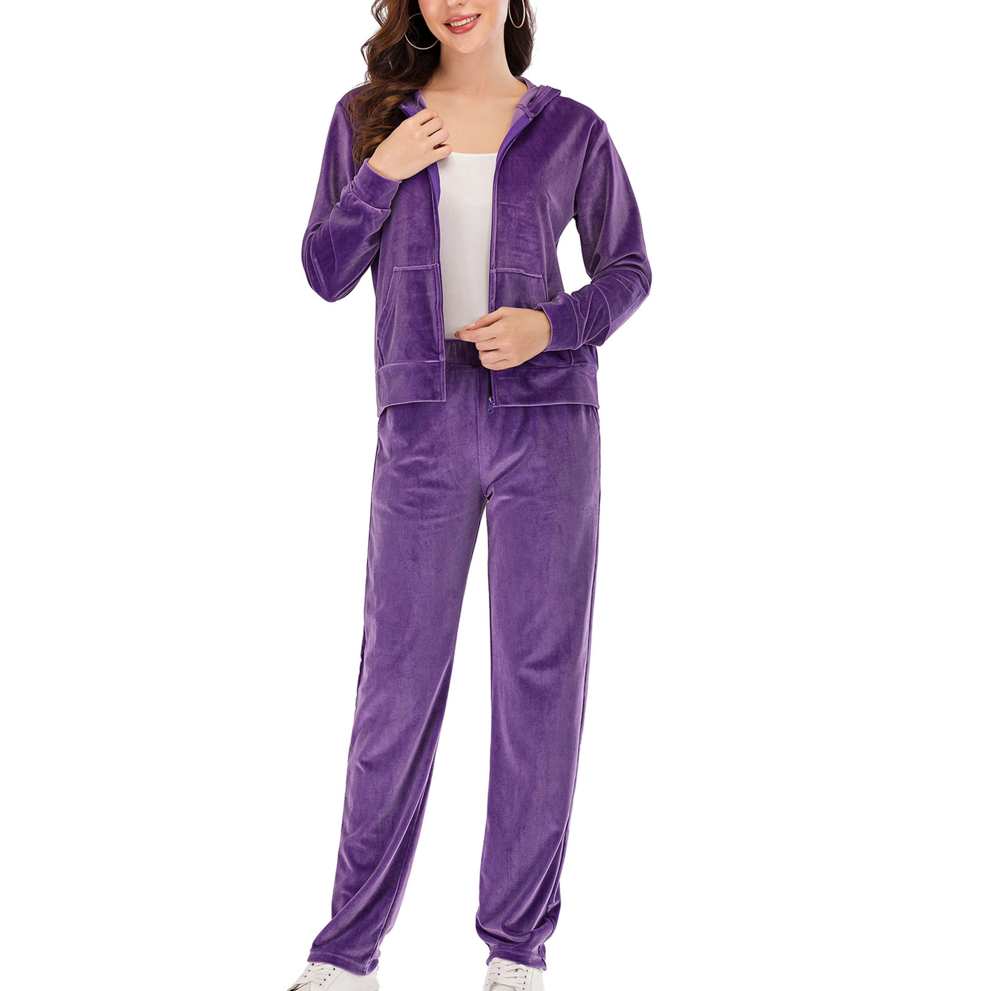 SAYFUT Velour Tracksuit For Women Jogging Pant Sets Velour Suit Set Womens Tracksuit With Hoodie Purple Blue M 2XL Walmart