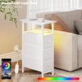 thumbnail image 4 of End Table with Charging Station, Narrow Side Table with 3 Fabric Drawers, Skinny Nightstand with LED Light, Slim Bedside Table for Bedroom, Living Room, Small Spaces, White, 4 of 8