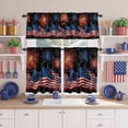 thumbnail image 2 of Independence Day Firework Kitchen Curtains Valances 3 Piece Set, Watercolor Red Blue Stripe Star American Flag Rod Pocket Tier Curtain and Valance Drapes for Small Window 24 Inch Length for Bedroom, 2 of 9