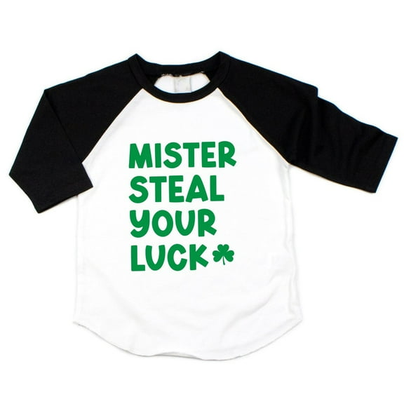 Bump and Beyond Designs Mister Steal Your Luck, Boys St. Patrick's Day Raglan (Black, 18-24 Months)