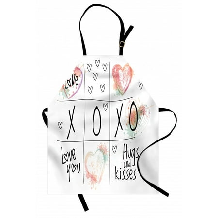 

Xo Apron Love You Hugs Kisses Watercolor Splashes Heart Icon Valentines Artwork Unisex Kitchen Bib Apron with Adjustable Neck for Cooking Baking Gardening Coral Mint Green Black White by Ambesonne