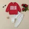 thumbnail image 2 of Linfrsh Toddler Baby Girl Clothes 1T 2T 3T 4T 5T Fall Winter Outfits Letters Prints Long Sleeve Sweatshirt + Pants Sets Red,18-24 Months, 2 of 7