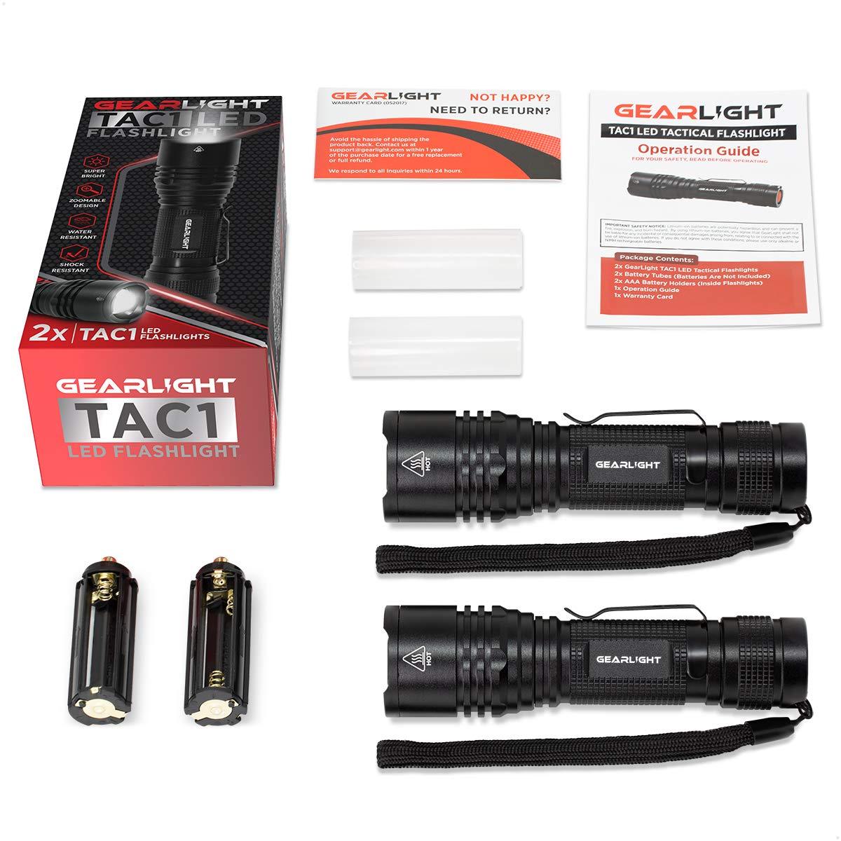 GearLight TAC LED Tactical Flashlight [2 PACK] - Single Mode, High Lumen, Zoomable, Water Resistant, Flash Light - Camping, Outdoor, Emergency, Everyday Flashlights with Clip - image 2 of 7