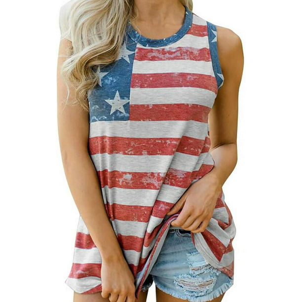 Women's American Flag Patriotic Stars Stripes Shirts 4th of July ...