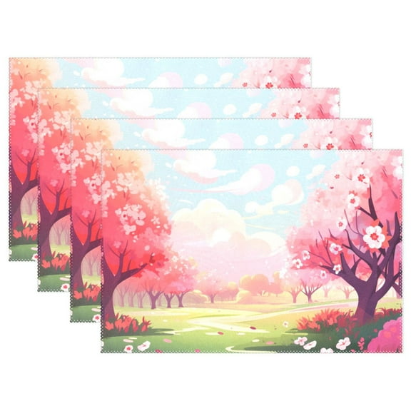 Pink Trees 12×18 inch Placemats Heat Resistant Washable Foldable Rectangular Placemats Set Decoration Indoor Outdoor for Kitchen Dining Table 1PC