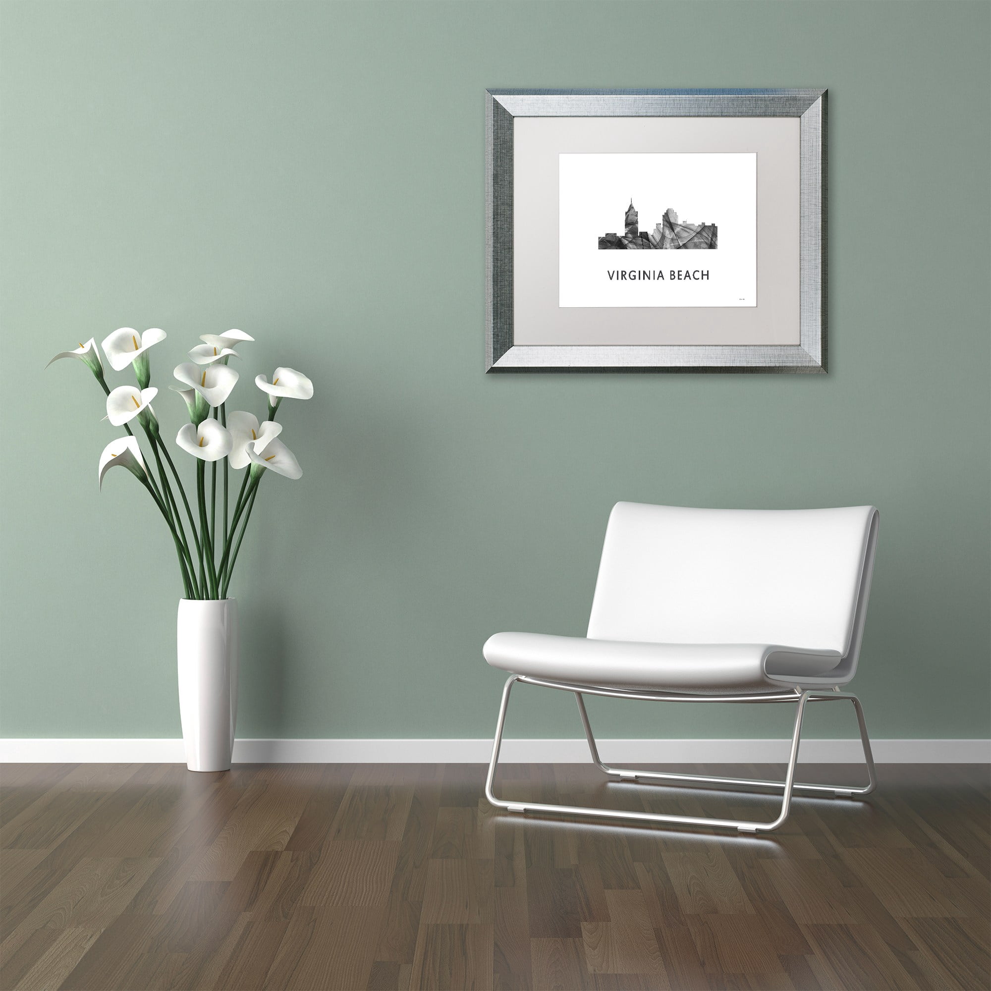 Trademark Fine Art 'VA Beach VA Skyline WB-BW' Canvas Art by Marlene Watson, White Matte, Silver Frame