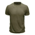 thumbnail image 2 of Men's Crew Neck Short Sleeve Pullover Waffle Knit Shirts Daily Comfortable Fitted Basic T-Shirt-Army Green-2XL, 2 of 5