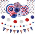 thumbnail image 2 of Ranliy 15Pcs/21Pcs 4Th of July Patriotic Decorations Set, Red White Blue Paper Fans,Usa Flag Pennant,Star Streamer,Pom Poms,Hanging Swirls Party Decor Supplies(The Specific Contents Are As Shown）, 2 of 8