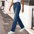 thumbnail image 2 of SAWOBUUN Women High Waist Straight Leg Jeans 4 Button Washed Gradient Denim Pants Thick Winter Casual Denim Jeans, 2 of 9