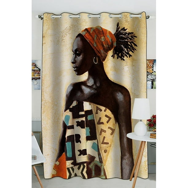 GCKG Femme Africaine Fenêtre Rideau Cuisine Rideau Fenêtre Rideaux Panneau pour Salon Chambre Taille 52 (W) X 84 (H) Pouces (une Seule Pièce)
