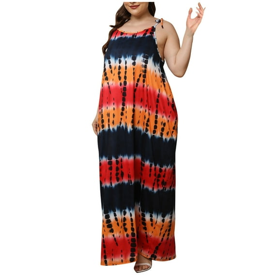 Nmnitkp Women's Summer Maxi Dress Casual Sleeveless Spaghetti Strap Beach Sundress Long Dress Split Maxi Dresses with Pockets L-4XL