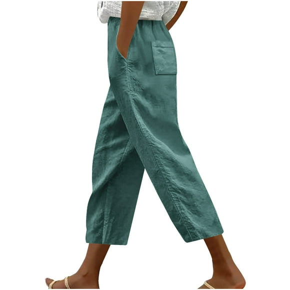 QATAINLAV Capri Pants for Women High Waisted Drawstring Going Out Capris Summer Loose Comfy Beach Cropped Trouser with Pockets Green XXXL birthday gifts