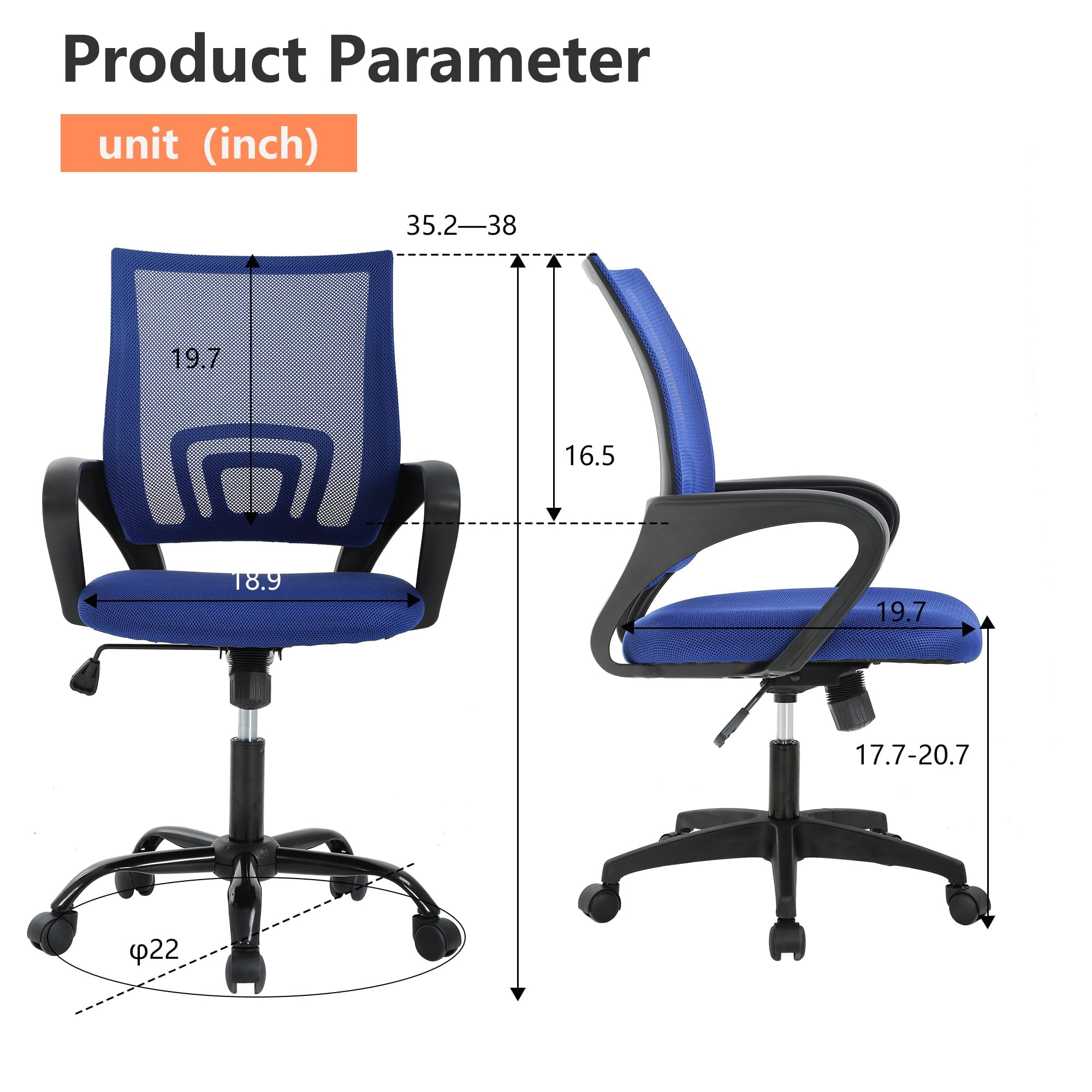 PayLessHere Blue Ergonomic Office Chair - Adjustable Mesh w/Lumbar Support